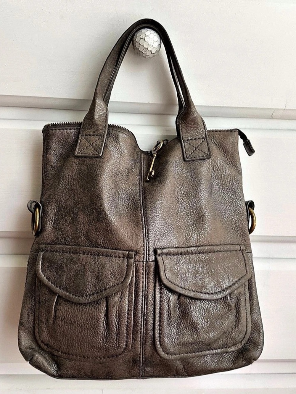 Fossil Long Live Vintage Pewter Leather Cargo Satchel SHB4524